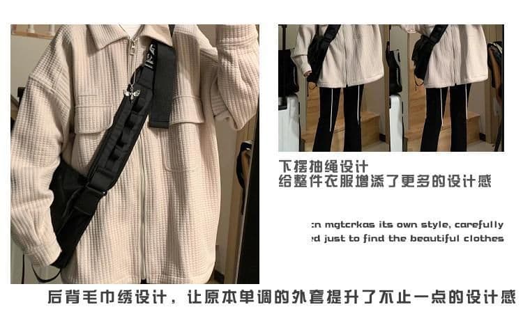 털 루트 자수 거리 레트로 알파벳 자수 펌프 로프 재킷 여자 학생 가을 후아 남편 그리드 재킷 맨위 트렌디 상세 이미지 8