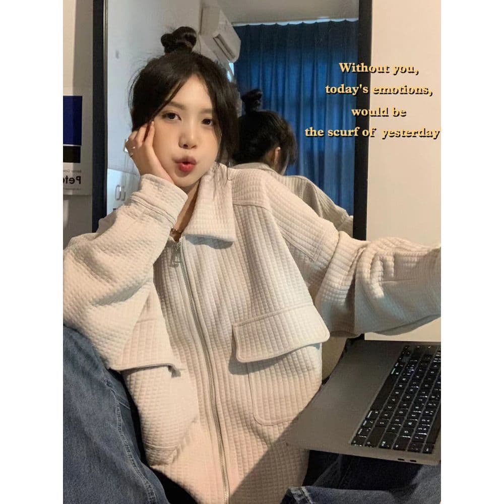 털 루트 자수 거리 레트로 알파벳 자수 펌프 로프 재킷 여자 학생 가을 후아 남편 그리드 재킷 맨위 트렌디 상세 이미지 10