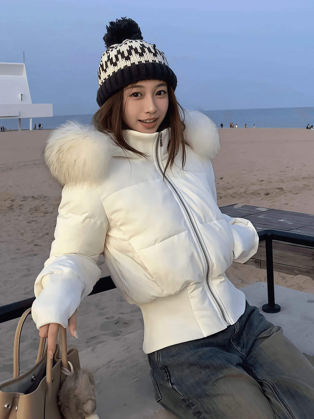 2026 큰 모피 칼라 후드 면 의류 여성 짧은 겨울 허리 수축 두꺼운 보온 면 옷 재킷 품격 긴팔 맨위 이미지 3