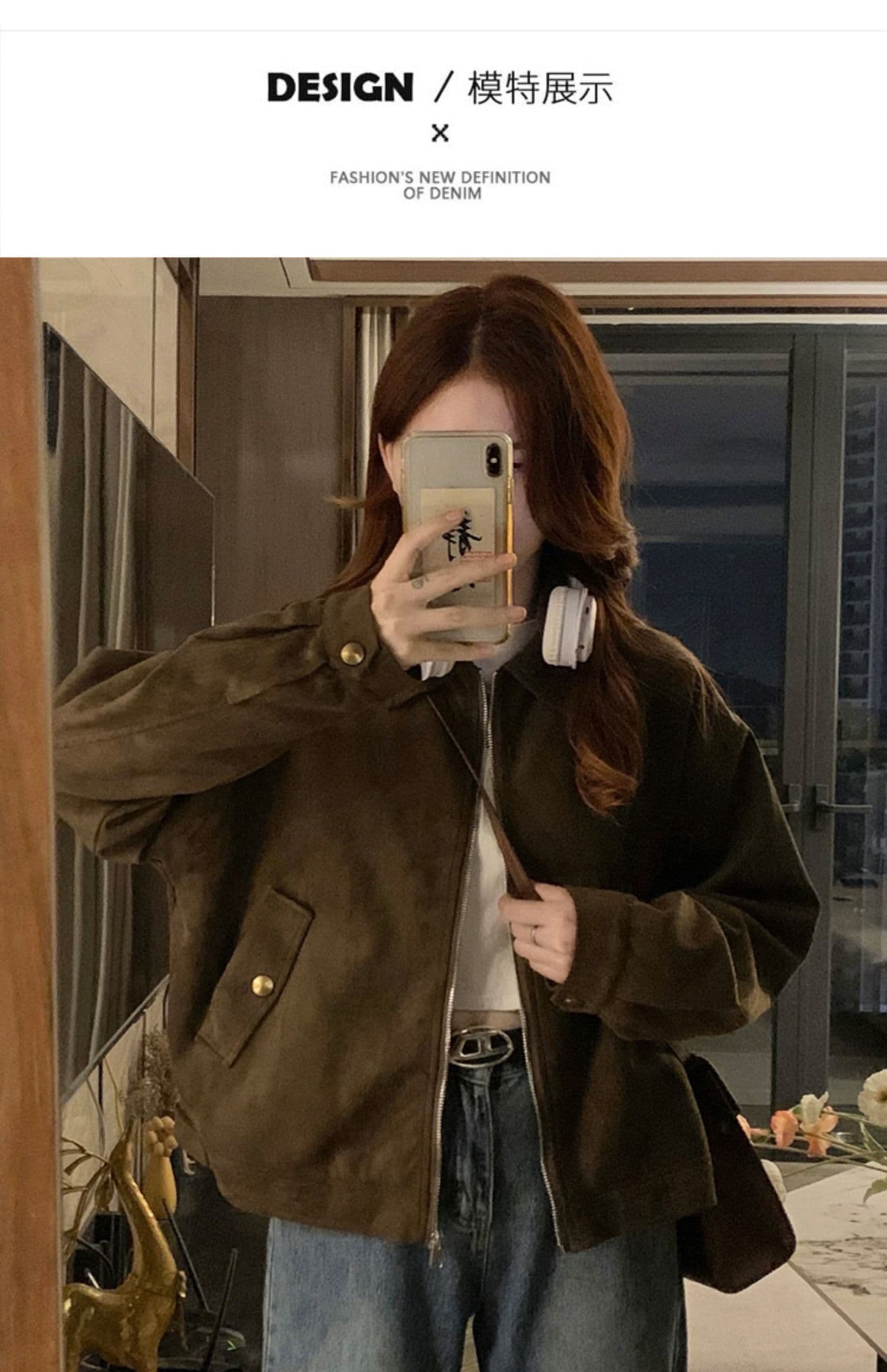 달콤한 차가운 커피 색상 스웨이드 원단 여성 코트 봄 가을 새로운 레트로 작은 대중 쇼트 스타일 아름다움 라드. 맨위 재킷 작은 키 상세 이미지 9