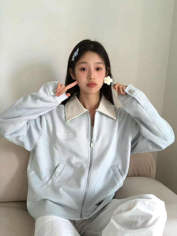 고유 한 슈퍼 잘 생긴 봄 가을 여성 코트 2026 새로운 작은 키 폴로 칼라 알파벳 자수 스웨이드 원단 재킷 맨위 상세 이미지 3