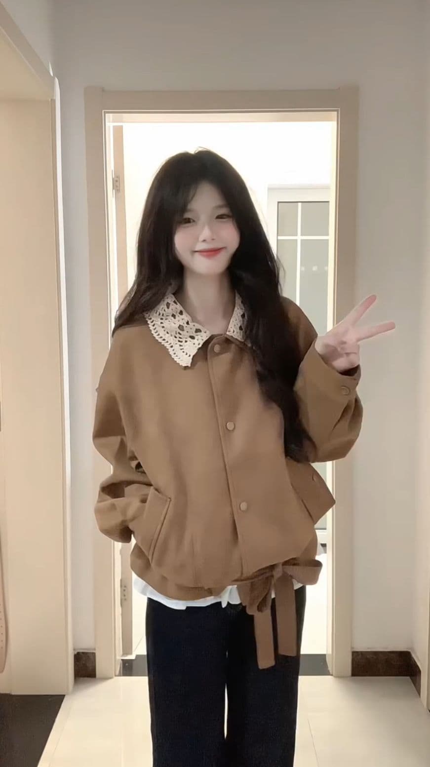 레트로 아름다움 라드. 브라운 재킷 여성 코트 가을 겨울철 2026 새로운 이른 가을 한 부서 분위기 센스 착용 잡아라. 의류 상세 이미지 3