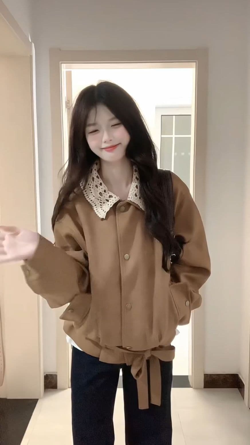 레트로 아름다움 라드. 브라운 재킷 여성 코트 가을 겨울철 2026 새로운 이른 가을 한 부서 분위기 센스 착용 잡아라. 의류 상세 이미지 6