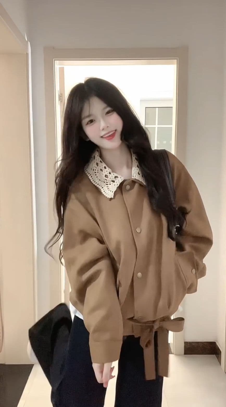 레트로 아름다움 라드. 브라운 재킷 여성 코트 가을 겨울철 2026 새로운 이른 가을 한 부서 분위기 센스 착용 잡아라. 의류 상세 이미지 7