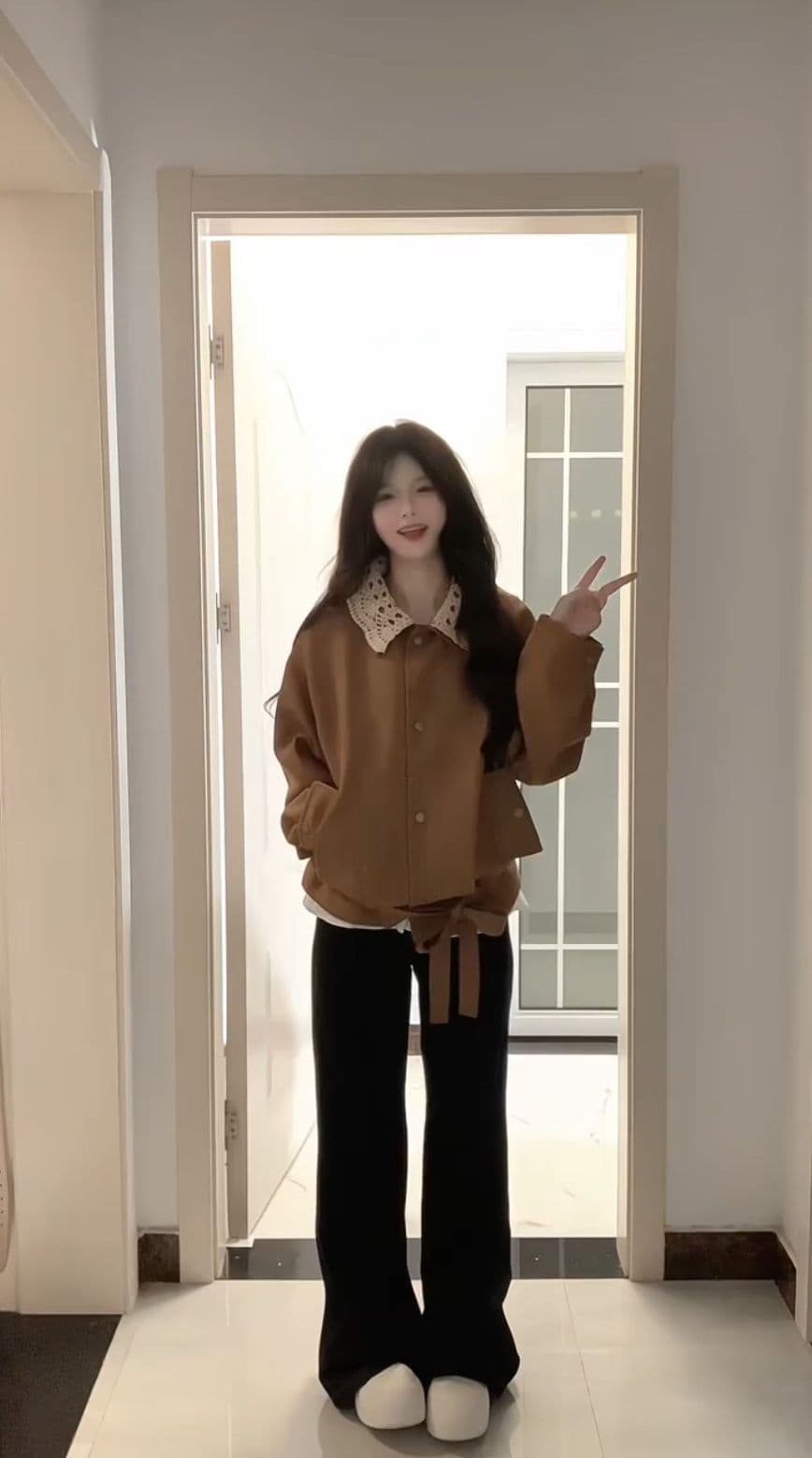 레트로 아름다움 라드. 브라운 재킷 여성 코트 가을 겨울철 2026 새로운 이른 가을 한 부서 분위기 센스 착용 잡아라. 의류 상세 이미지 8
