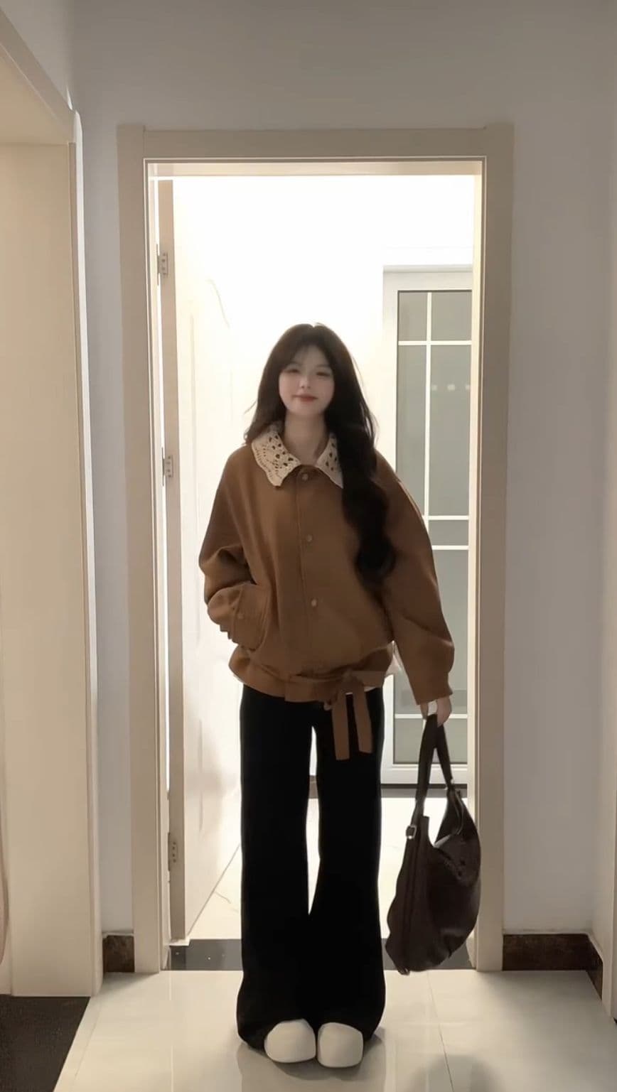 레트로 아름다움 라드. 브라운 재킷 여성 코트 가을 겨울철 2026 새로운 이른 가을 한 부서 분위기 센스 착용 잡아라. 의류 상세 이미지 9