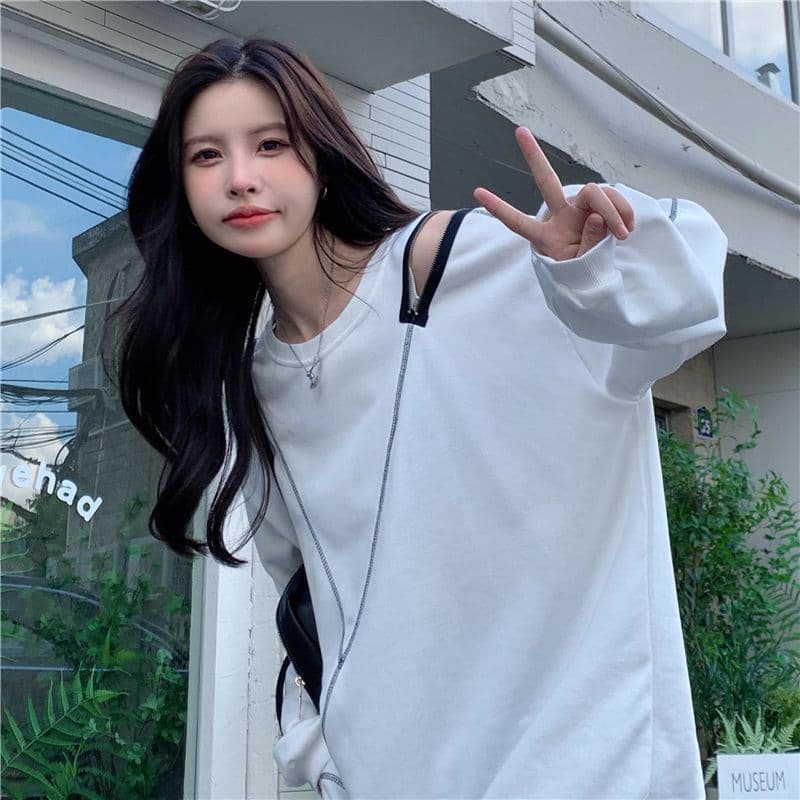 실사 65 물고기 규모 특별 빅 사이즈 300 근 오프숄더 후드티 여성 지퍼 루즈핏 빅 사이즈 여성 이미지 4