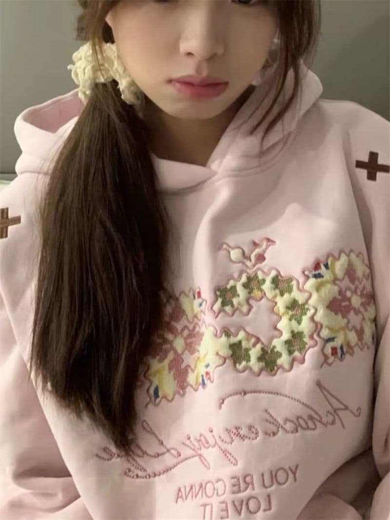 2026 가을 겨울철 좋은 품질 털이 있는 무거운 작업 자수 원본 솜씨 음식 털 후아 면 복합 후드티 여성 상세 이미지 5