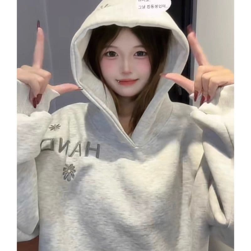 2026 가을 겨울철 좋은 품질 털이 있는 무거운 작업 자수 원본 솜씨 음식 털 후아 면 복합 후드티 여성 이미지 2