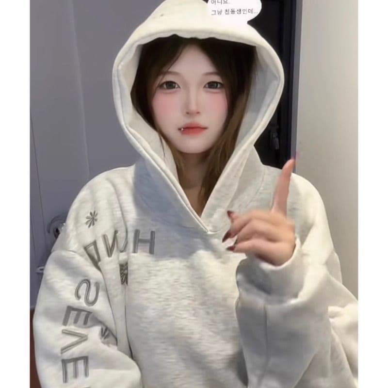 2026 가을 겨울철 좋은 품질 털이 있는 무거운 작업 자수 원본 솜씨 음식 털 후아 면 복합 후드티 여성 상세 이미지 3