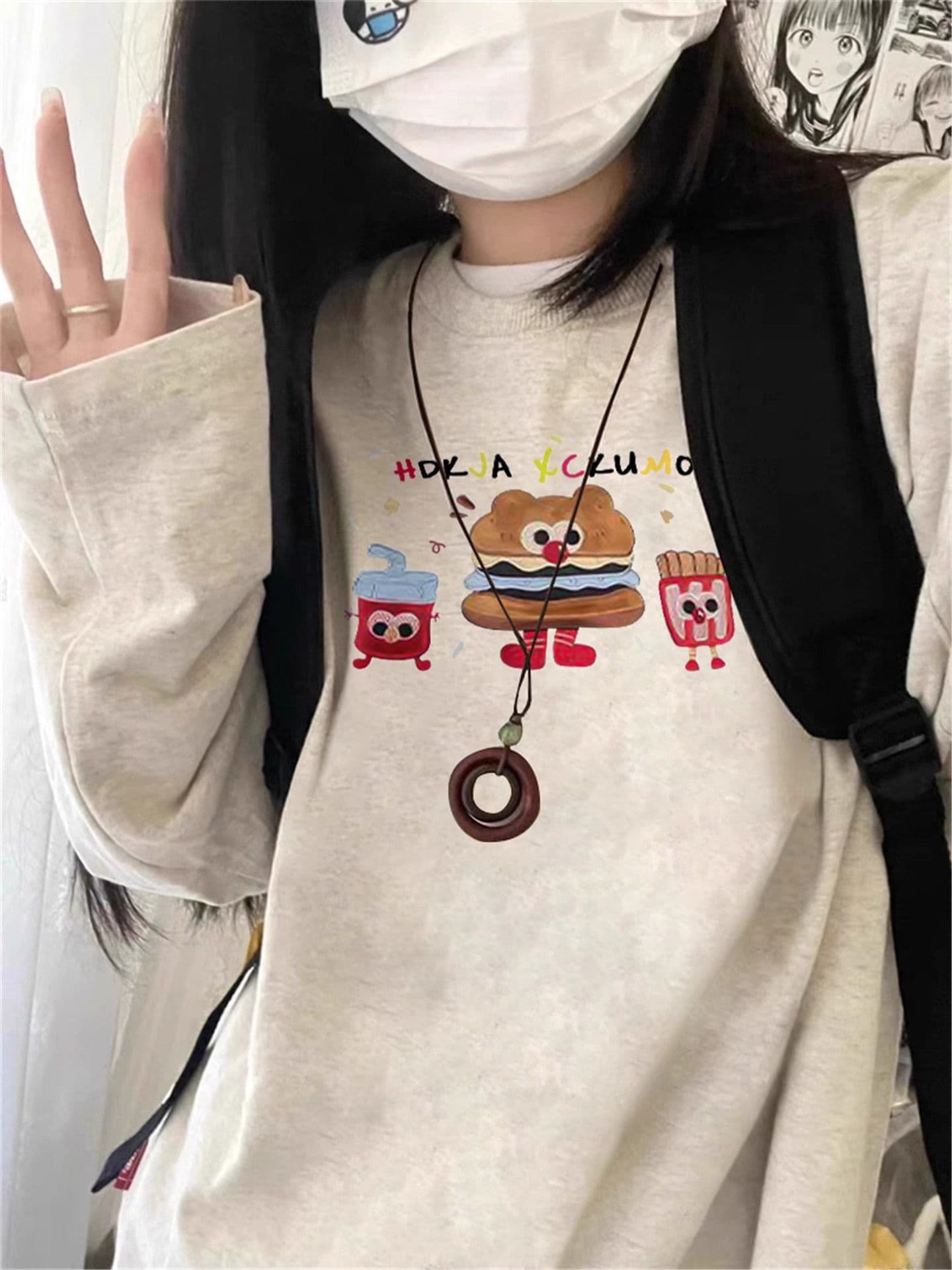 2026 가을 21 순면 210 그램 순면 가을 의상 긴팔 티셔츠 여성 루즈핏 맨위 프린트 이미지 4
