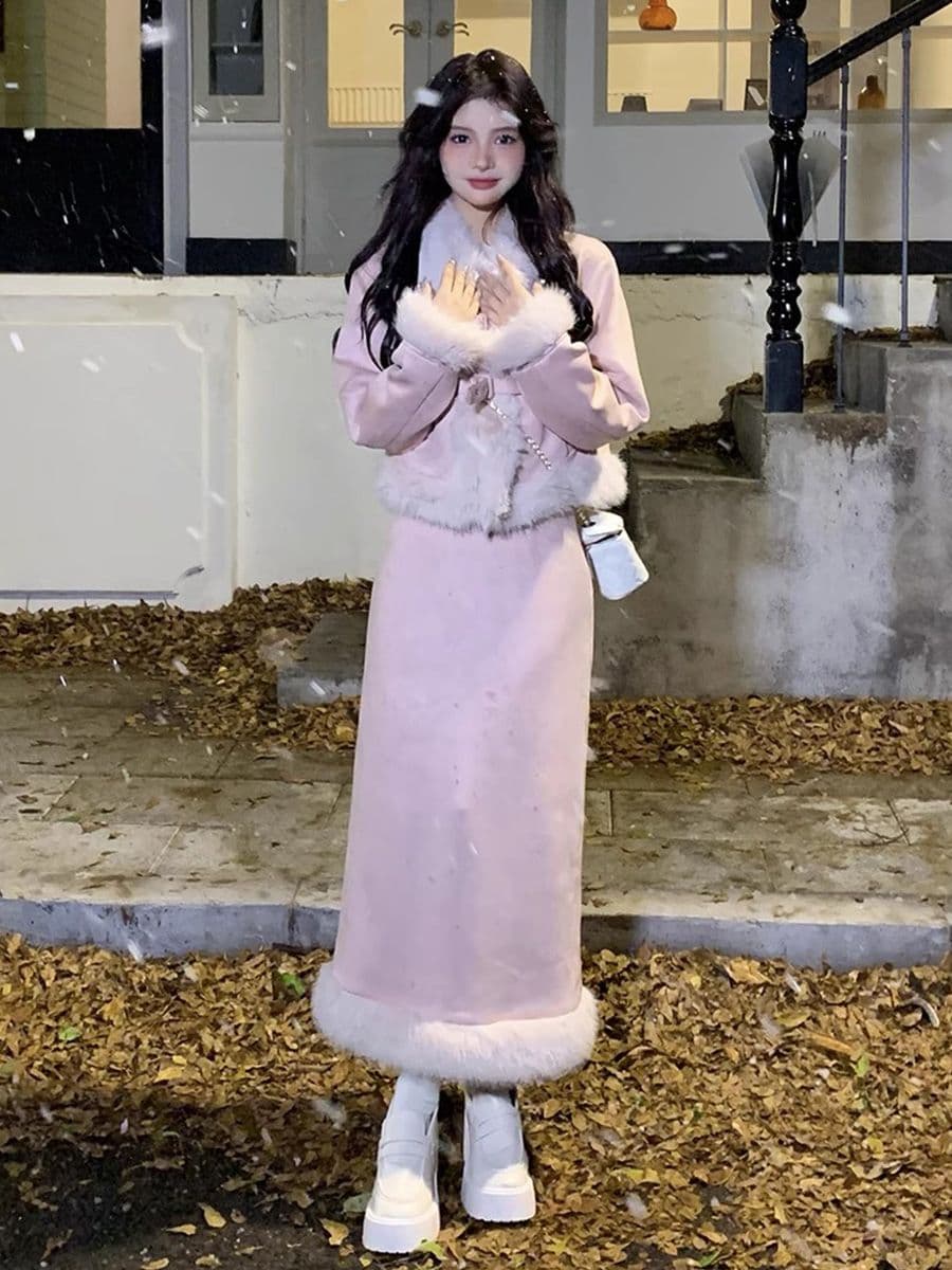 가을 겨울철 여성 의류 겨울 치마 드레스 투피스 세트 프랑스식 부유 한 가족 천 골드 한국 드라마 착용 가져 가라. 작은 샤넬 스타일 세트 드레스 상세 이미지 2