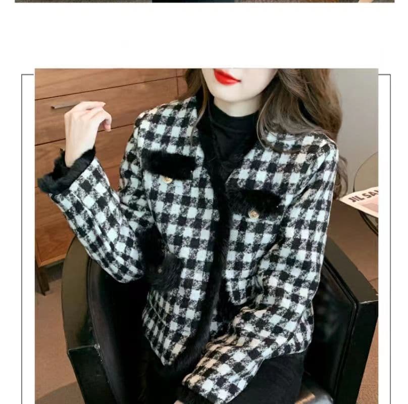 프랑스식 작은 샤넬 스타일 모직물 여성 코트 가을 겨울철 두꺼운 보온 맨위 고급 센스 거친 가장자리 수천 마리 체크무늬 코트 상세 이미지 10