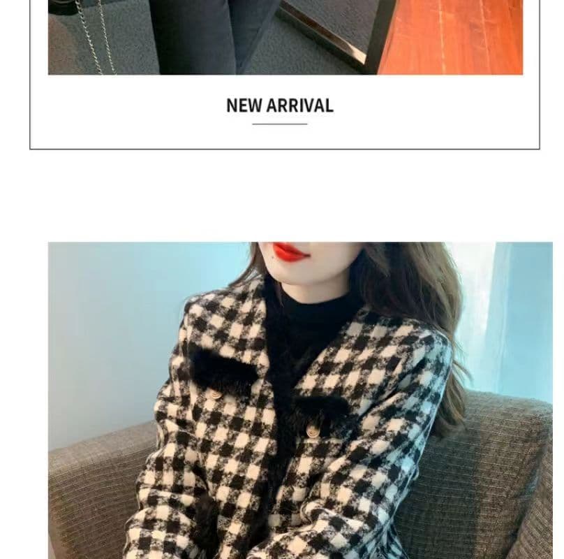 프랑스식 작은 샤넬 스타일 모직물 여성 코트 가을 겨울철 두꺼운 보온 맨위 고급 센스 거친 가장자리 수천 마리 체크무늬 코트 상세 이미지 20