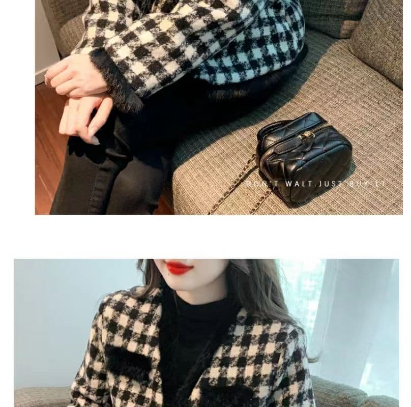프랑스식 작은 샤넬 스타일 모직물 여성 코트 가을 겨울철 두꺼운 보온 맨위 고급 센스 거친 가장자리 수천 마리 체크무늬 코트 상세 이미지 21