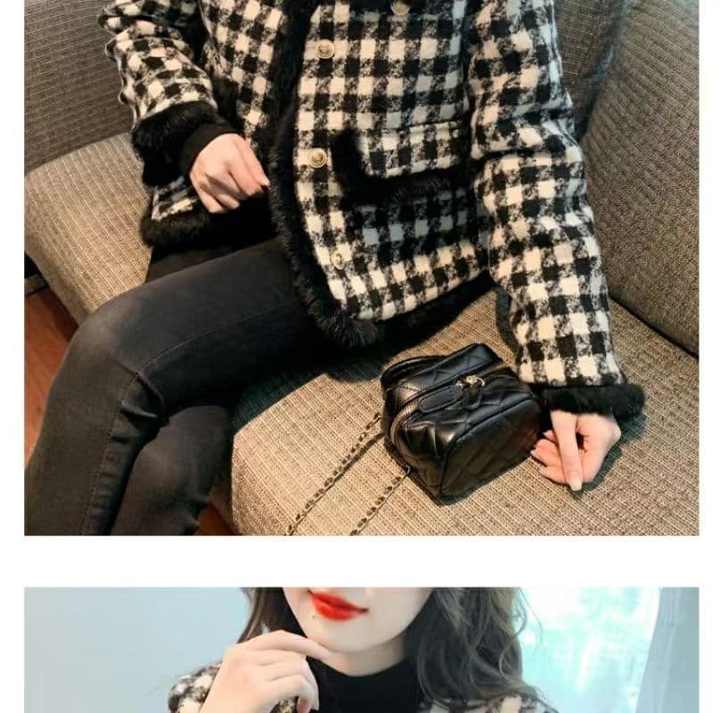 프랑스식 작은 샤넬 스타일 모직물 여성 코트 가을 겨울철 두꺼운 보온 맨위 고급 센스 거친 가장자리 수천 마리 체크무늬 코트 상세 이미지 22