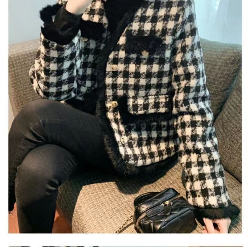 프랑스식 작은 샤넬 스타일 모직물 여성 코트 가을 겨울철 두꺼운 보온 맨위 고급 센스 거친 가장자리 수천 마리 체크무늬 코트 상세 이미지 23