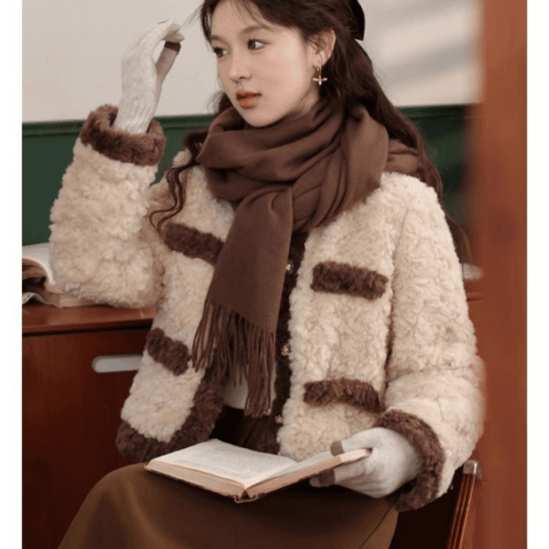 파리 자본 품격 작은 샤넬 스타일 보온 여성 코트 겨울 새로운 배색 패션 맨위 이미지 4