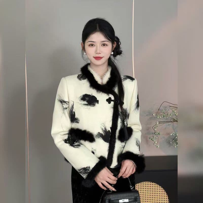 2026 품격 패션 여성 겨울 짧은 모직 외투 다용도 외국 가스 반 스커트 레트로 새로운 중식 세트 이미지 4