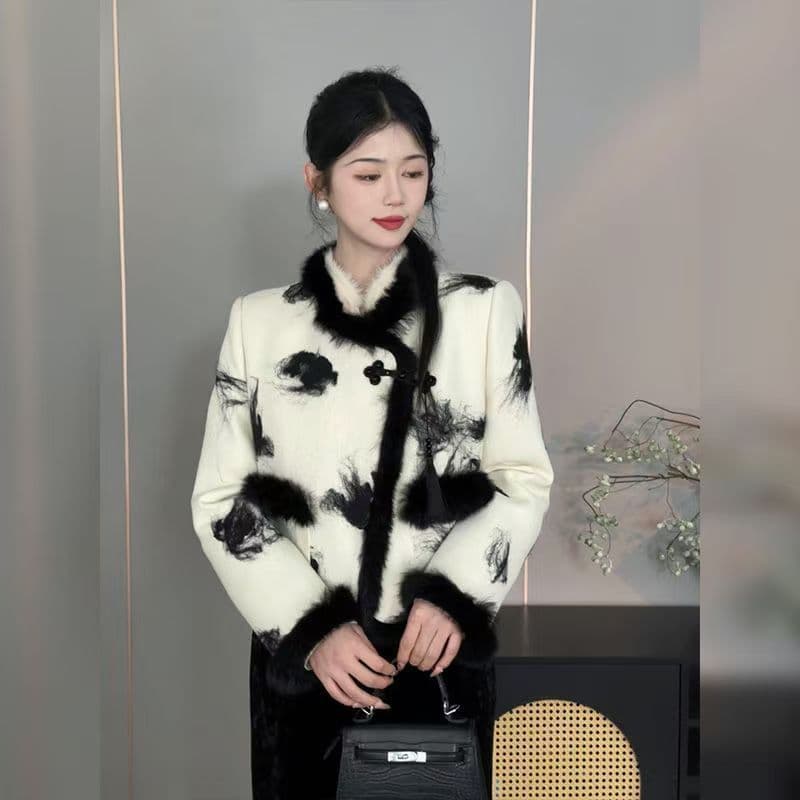 2026 품격 패션 여성 겨울 짧은 모직 외투 다용도 외국 가스 반 스커트 레트로 새로운 중식 세트 이미지 2