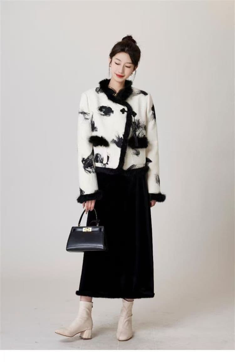 2026 품격 패션 여성 겨울 짧은 모직 외투 다용도 외국 가스 반 스커트 레트로 새로운 중식 세트 상세 이미지 16