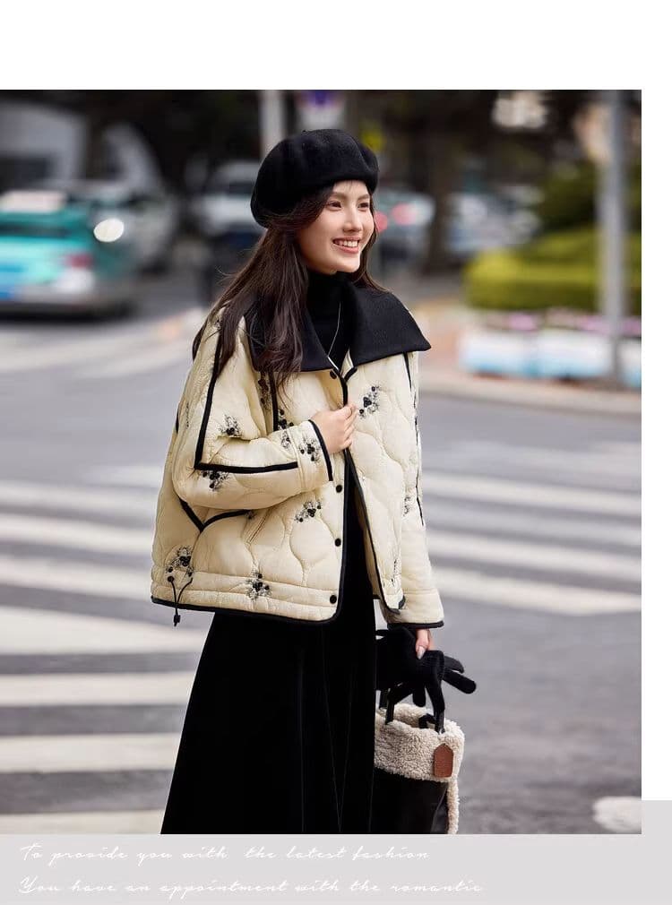 디자인 센스 작은 샤넬 스타일 면 의류 여성 가을 겨울 고급 센스 프랑스식 프린트 얇고 가벼운 쇼트 스타일 다용도 면 옷 재킷 여성 의류 상세 이미지 12
