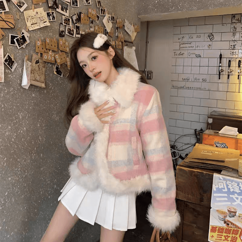 모직 작은 샤넬 스타일 여성 코트 가을 겨울철 새로운 작은 키 고급 센스 품격 털이 있는 두꺼움 면 의류 쇼트 스타일 면 옷 이미지 4