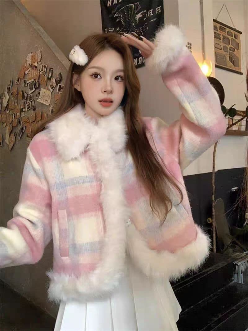모직 작은 샤넬 스타일 여성 코트 가을 겨울철 새로운 작은 키 고급 센스 품격 털이 있는 두꺼움 면 의류 쇼트 스타일 면 옷 상세 이미지 2