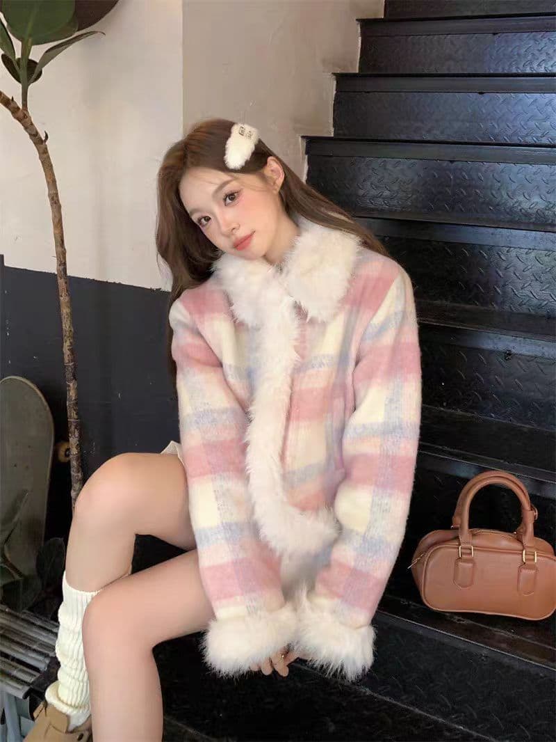 모직 작은 샤넬 스타일 여성 코트 가을 겨울철 새로운 작은 키 고급 센스 품격 털이 있는 두꺼움 면 의류 쇼트 스타일 면 옷 상세 이미지 12