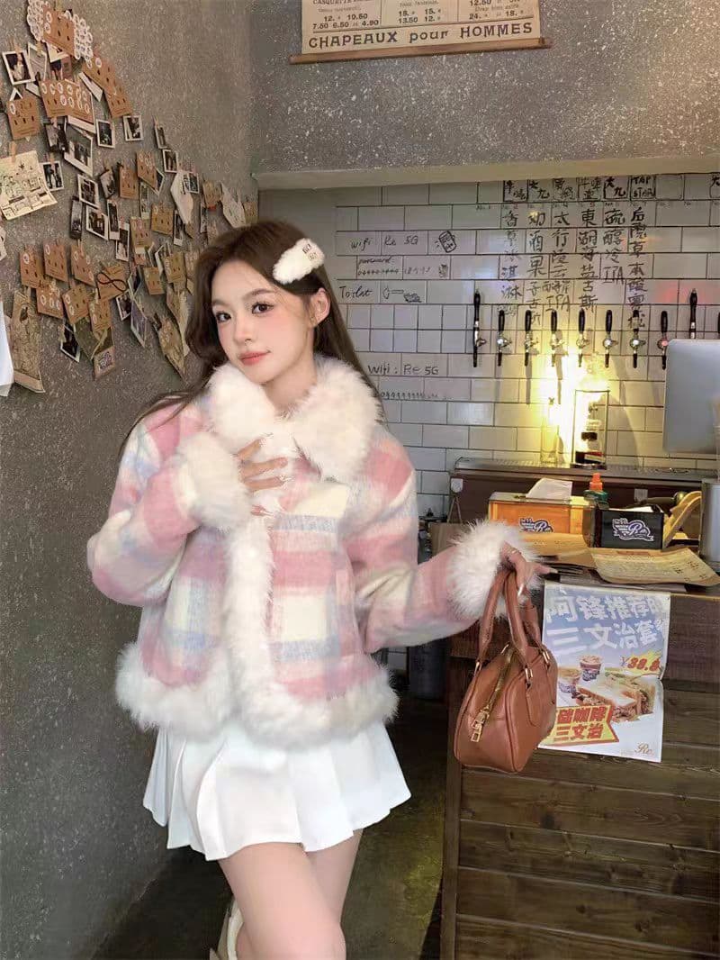 모직 작은 샤넬 스타일 여성 코트 가을 겨울철 새로운 작은 키 고급 센스 품격 털이 있는 두꺼움 면 의류 쇼트 스타일 면 옷 상세 이미지 15