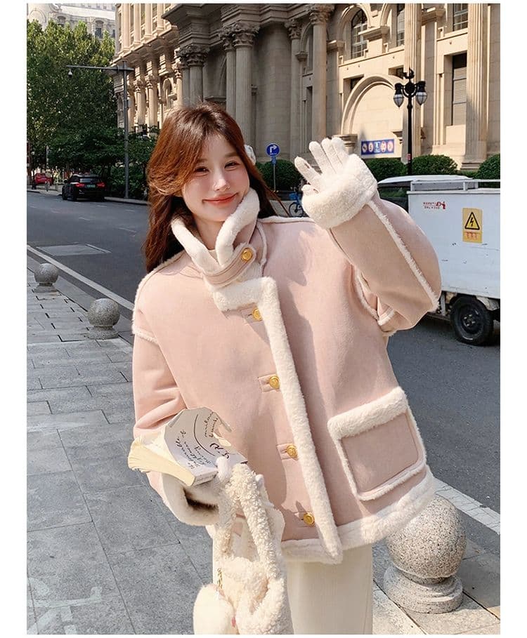 작은 샤넬 스타일 작은 대중 청춘 패션 플리스 재킷 여성 겨울 2026 새로운 작은 키 털이 있고 두꺼운 쇼트 스타일 면 옷 상세 이미지 21