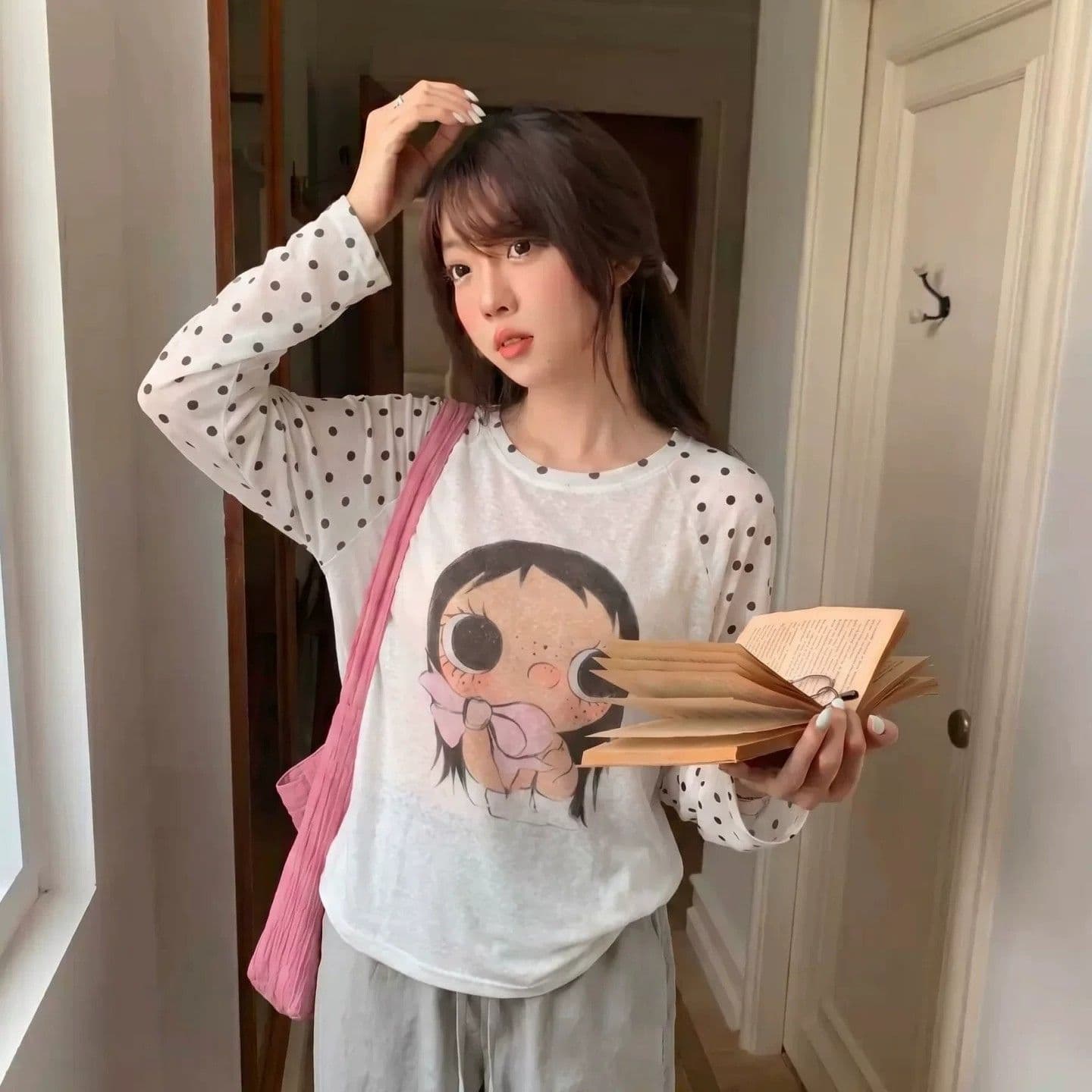 라이 경기 서울 눈꽃 면 140 크 망사 긴팔 티셔츠 재미있는 프린트 느긋한 루즈핏 자외선 차단 맨위