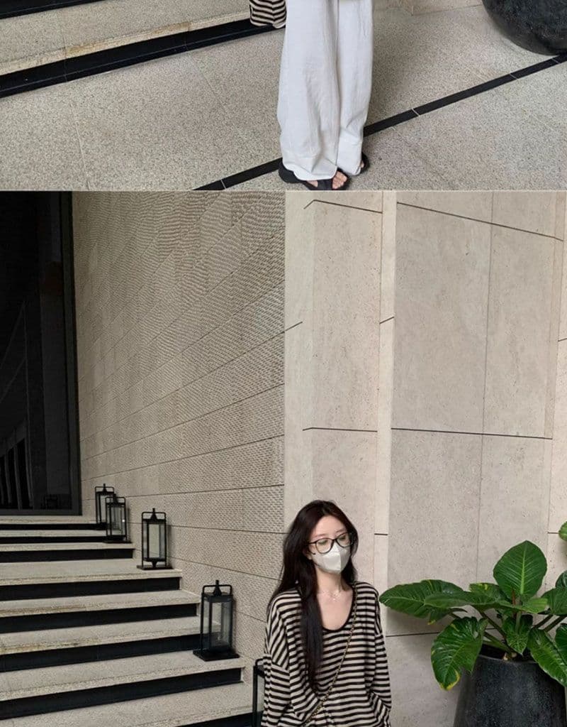 원본 품질 느긋한 바람 스트라이프 긴팔 자외선 차단 티셔츠 여성 여름 u 칼라 루즈핏 얇은 스타일 외부 잡아라. 의류 상세 이미지 6