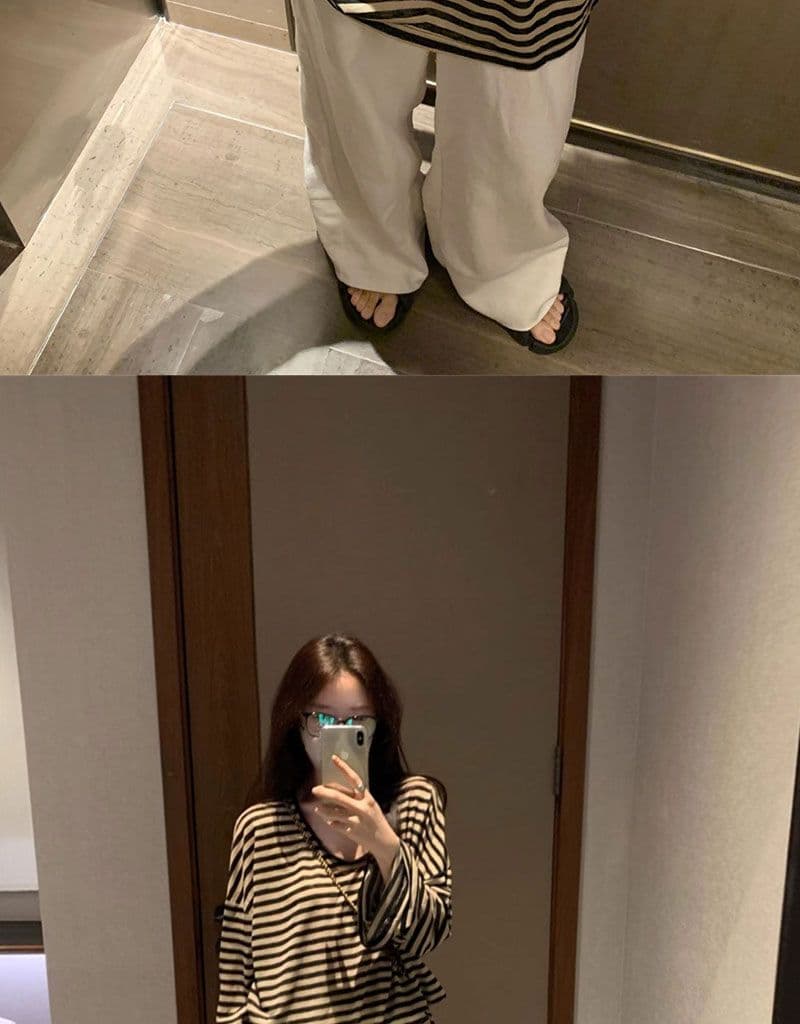 원본 품질 느긋한 바람 스트라이프 긴팔 자외선 차단 티셔츠 여성 여름 u 칼라 루즈핏 얇은 스타일 외부 잡아라. 의류 상세 이미지 8