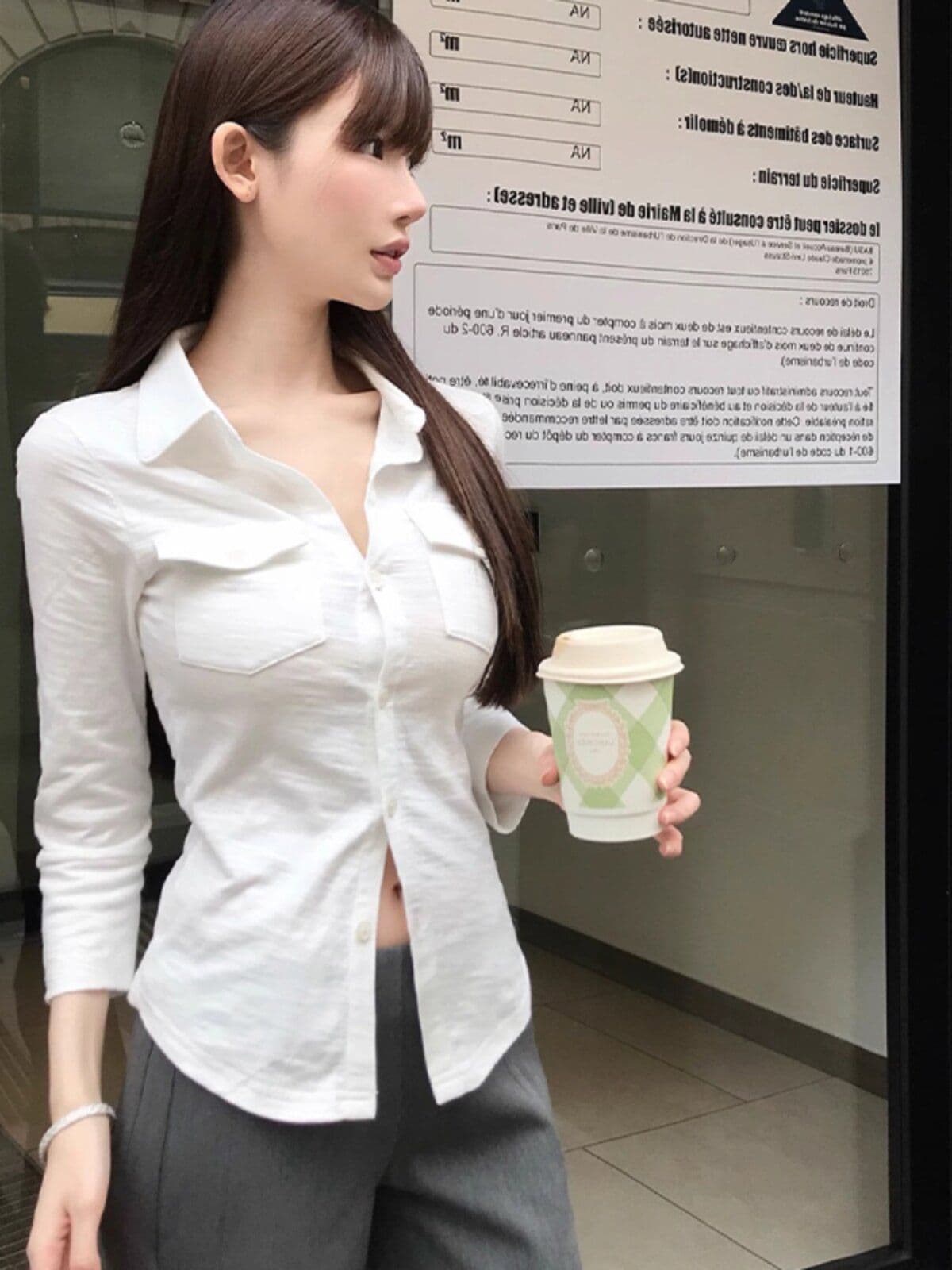원본 대나무 마디 원단 느낌 긍정적 인 순수한 욕망 폴로 칼라 긴팔 셔츠 여성 의류 마이크로 지방 슬림해 보이는 맨위 새로운 상세 이미지 2