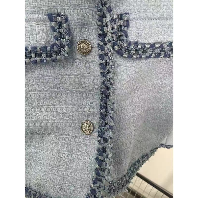 프랑스식 디자인 센스 외국 가스 레이스 작은 샤넬 스타일 재킷 슬림해 보이는 파란색 품격 맨위 작은 키 상세 이미지 9