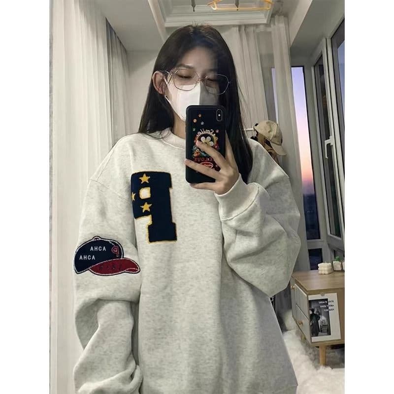 수건 자수 블랙 표준 후아 면 복합 우유 실크 은 여우 플러시 디자인 센스 작은 대중 2026 가을 겨울 후드티 이미지 4