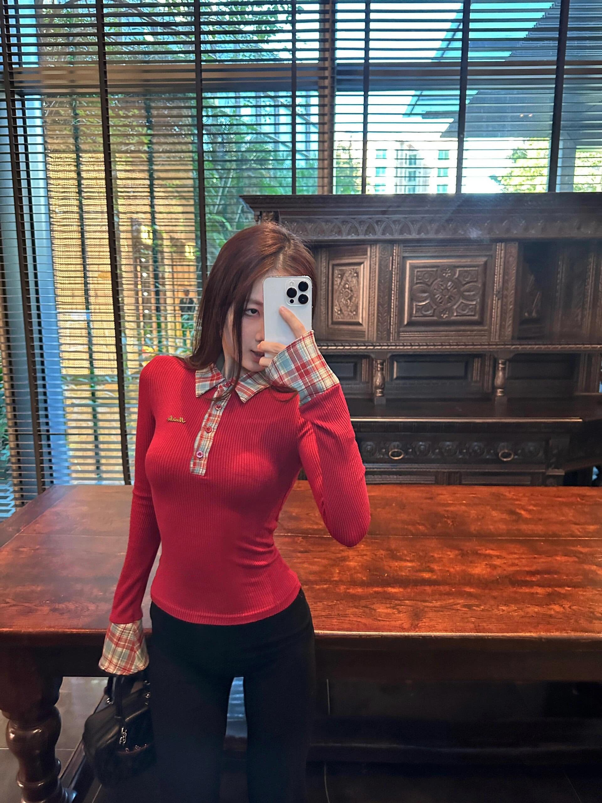 뮤 S 양모 원본 품질 POLO 칼라 긴팔 티셔츠 여성 가을 겨울 디자인 센스 페이크 레이어드 기본 셔츠 이미지 4