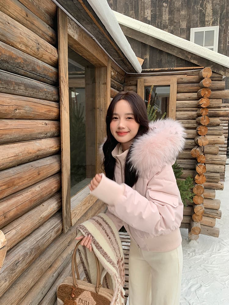 2026 작은 마을 산산 눈 반사하다 阑珊 시뮬레이션 전갈 모피 칼라 면 의류 여성 겨울 방풍 짧은 후드 작은 키 재킷 상세 이미지 39