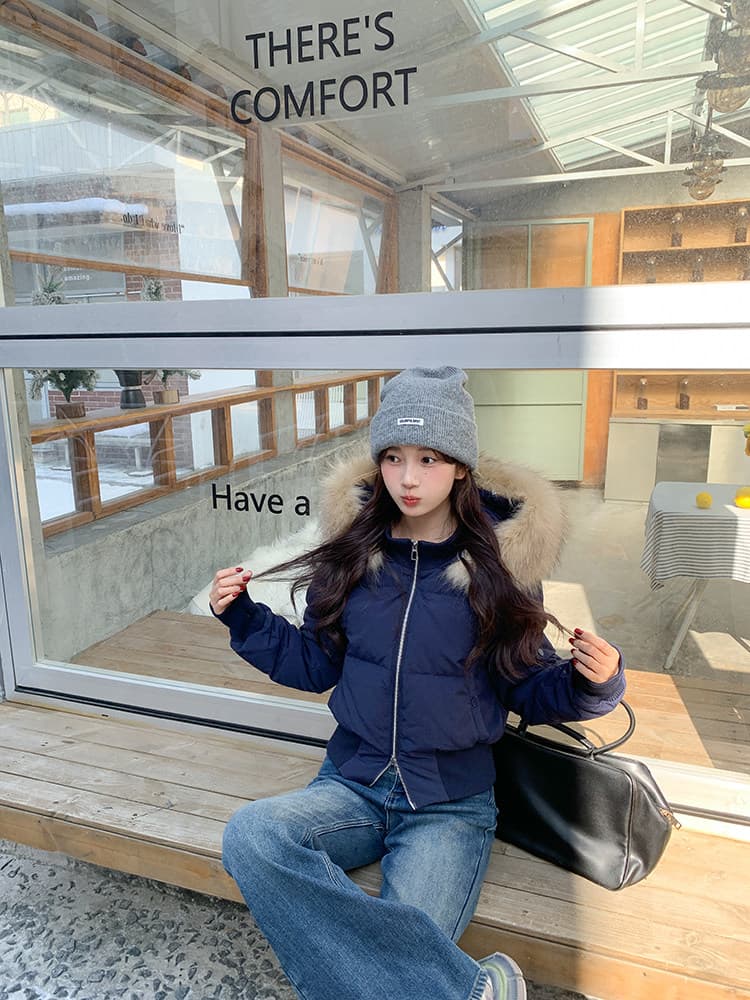 2026 작은 마을 산산 눈 반사하다 阑珊 시뮬레이션 전갈 모피 칼라 면 의류 여성 겨울 방풍 짧은 후드 작은 키 재킷 상세 이미지 65