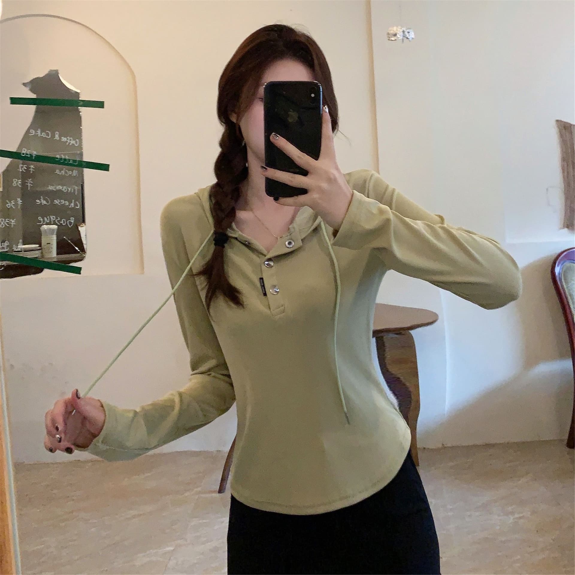 실사 삼색 가을 겨울철 새로운 여성 의류 고유 한 Chic 패션 개성 후드 풀오버 맨위 상세 이미지 16
