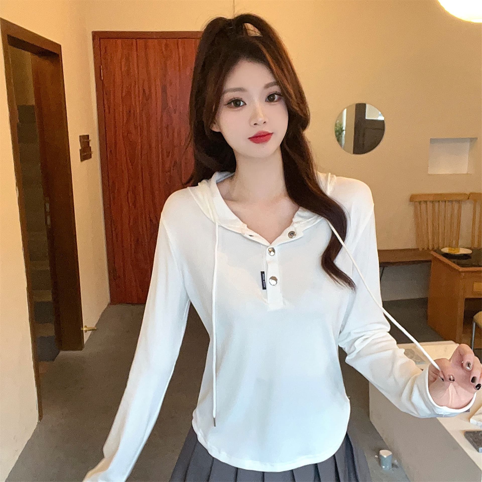 실사 삼색 가을 겨울철 새로운 여성 의류 고유 한 Chic 패션 개성 후드 풀오버 맨위 상세 이미지 33