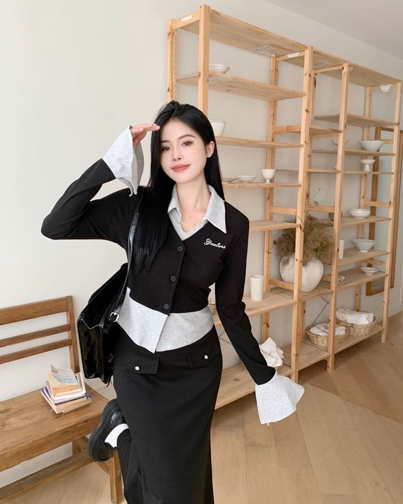 원본 것 모달 사람들 면 260 그램 핫걸 배색 페이크 레이어드 맨위 여성 가을 슬림해 보이는 상세 이미지 2