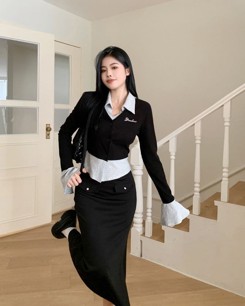 원본 것 모달 사람들 면 260 그램 핫걸 배색 페이크 레이어드 맨위 여성 가을 슬림해 보이는 상세 이미지 5
