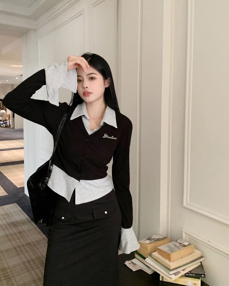 원본 것 모달 사람들 면 260 그램 핫걸 배색 페이크 레이어드 맨위 여성 가을 슬림해 보이는 상세 이미지 7