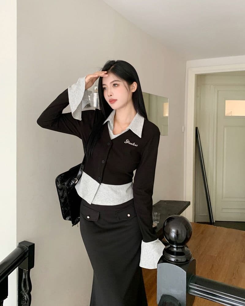 원본 것 모달 사람들 면 260 그램 핫걸 배색 페이크 레이어드 맨위 여성 가을 슬림해 보이는 상세 이미지 11