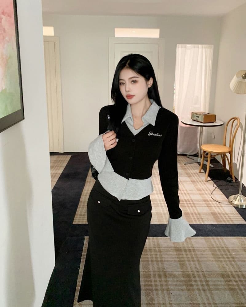 원본 것 모달 사람들 면 260 그램 핫걸 배색 페이크 레이어드 맨위 여성 가을 슬림해 보이는 상세 이미지 14