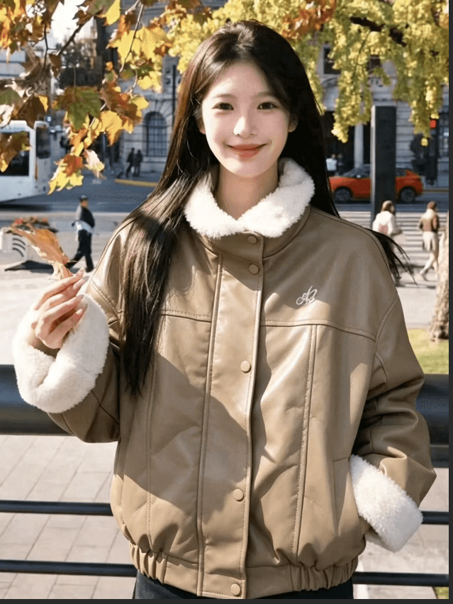 레트로 고급 센스 2026 겨울 새로운 pu 피모 하나 양털 면 의류 루즈핏 털이 있는 한 부서 재킷 상세 이미지 15
