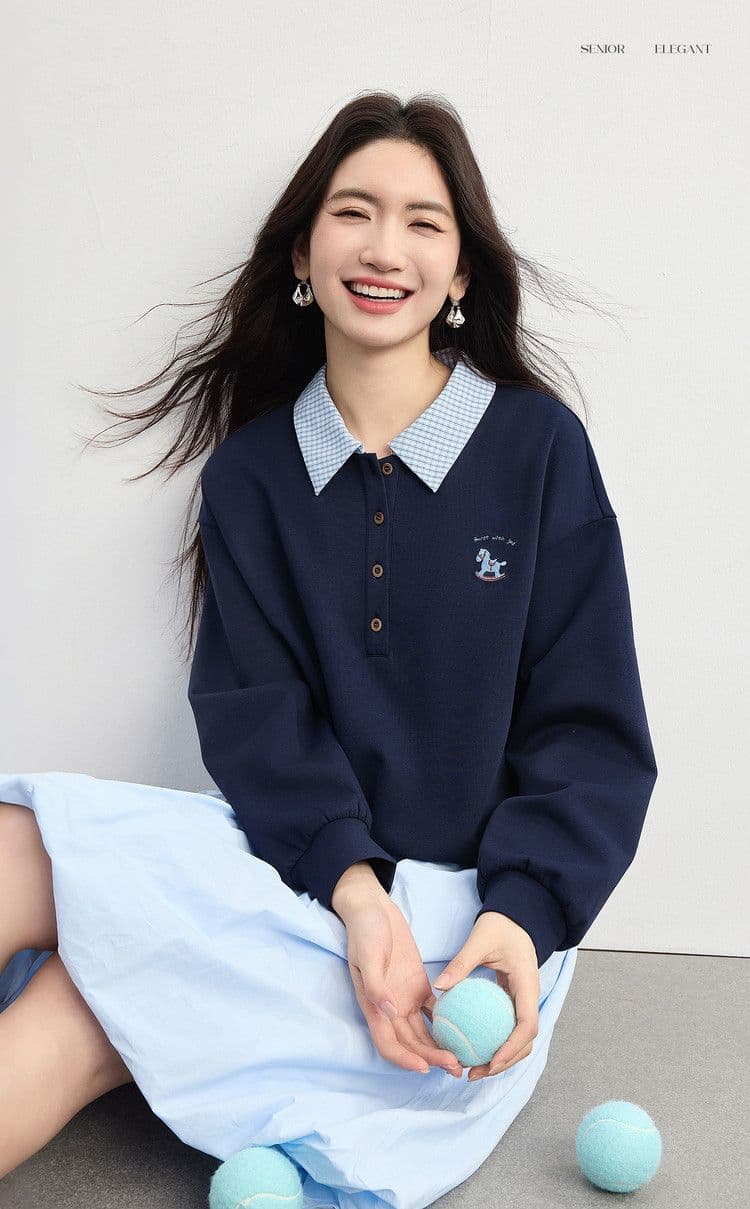 경관 그림 특별 가격 빅 사이즈 여성 의류 200 kg 얇은 스타일 후드티 여성 의류 봄 가을 새로운 자수 POLO 칼라 새로운 맨위 상세 이미지 2