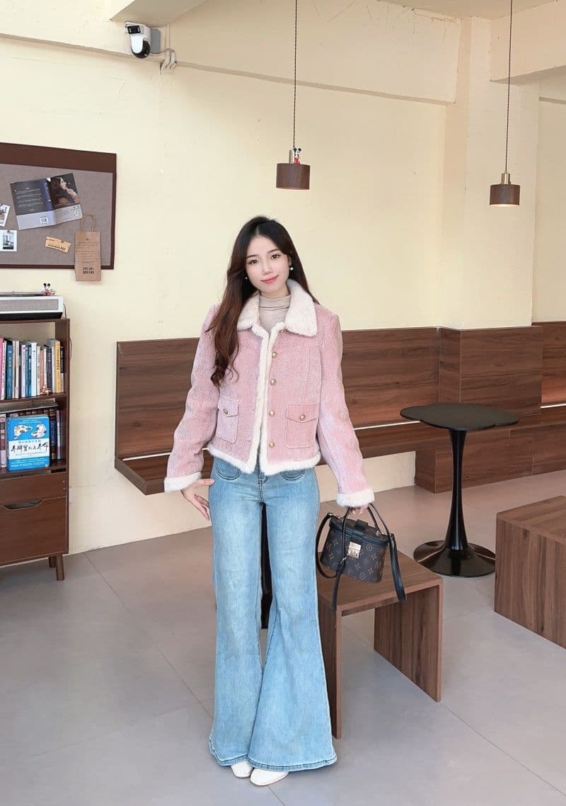 두꺼운 플리스 작은 폴로 칼라 재킷 패션 절묘한 작은 샤넬 스타일 쇼트 스타일 맨위 새로운 품격 고급 센스 가을 겨울철 이미지 4